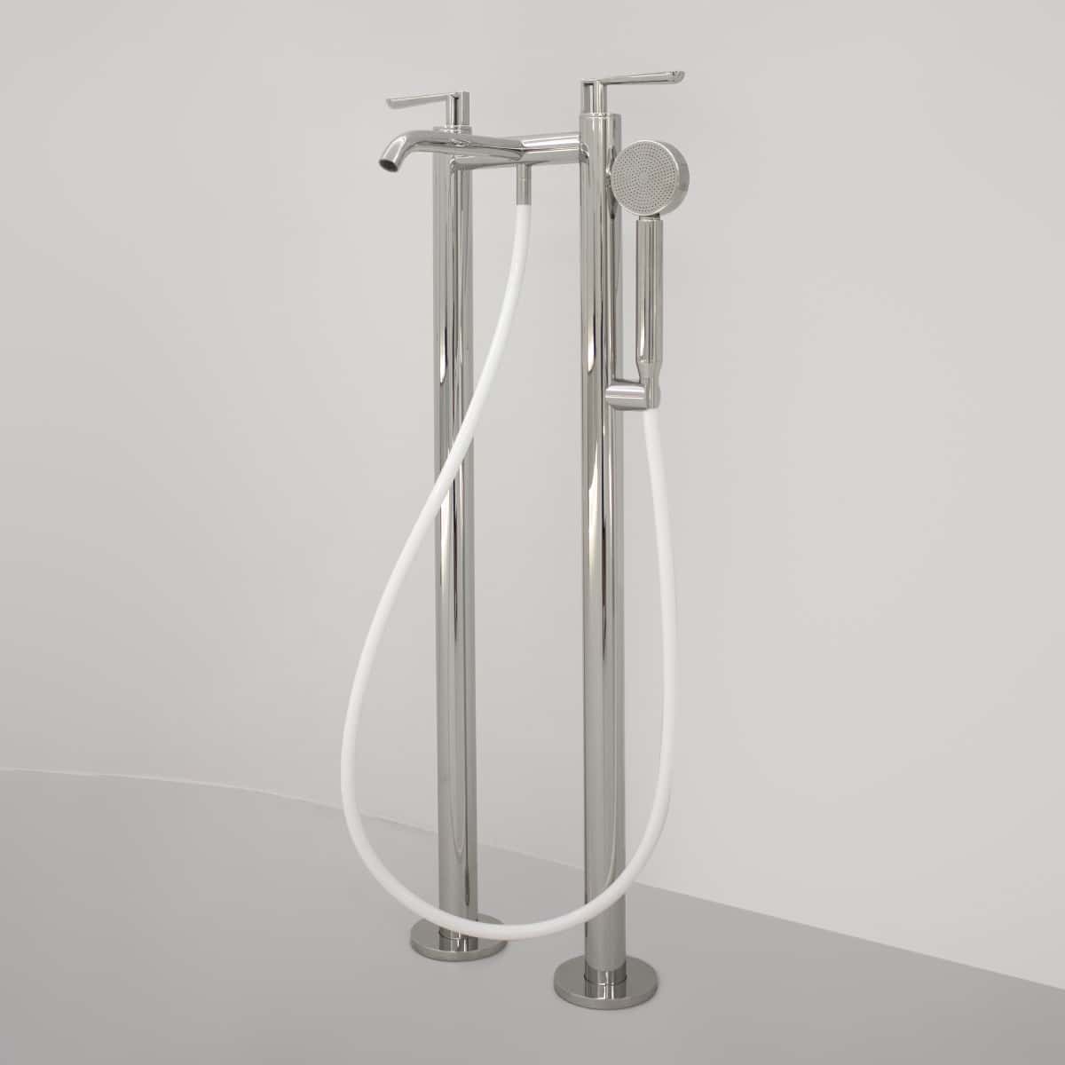 Conjunto 2 misturadoras progressivas free-standing para banheira com chuveiro de mão redondo LTZ36, em aço inoxidável, da Ceadesign, coleção Lutezia